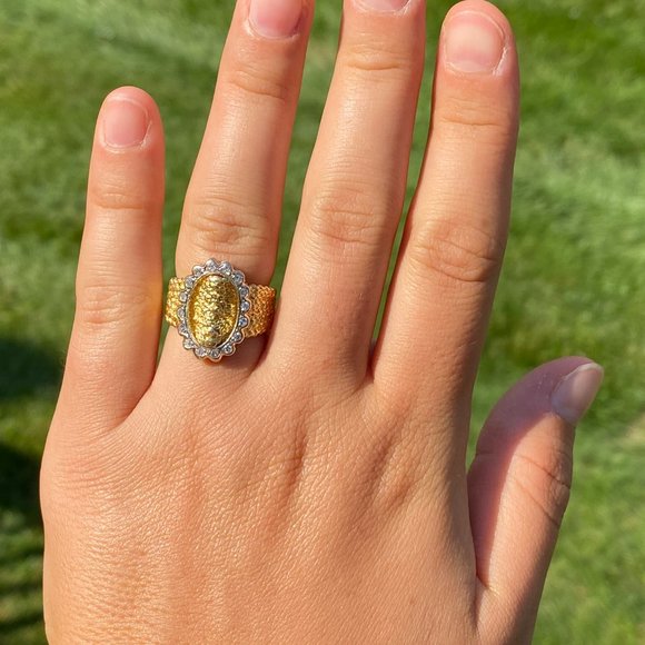 Vintage Two Tone Textured Buckle Ring with Natural Diamonds - Picture 7 of 10